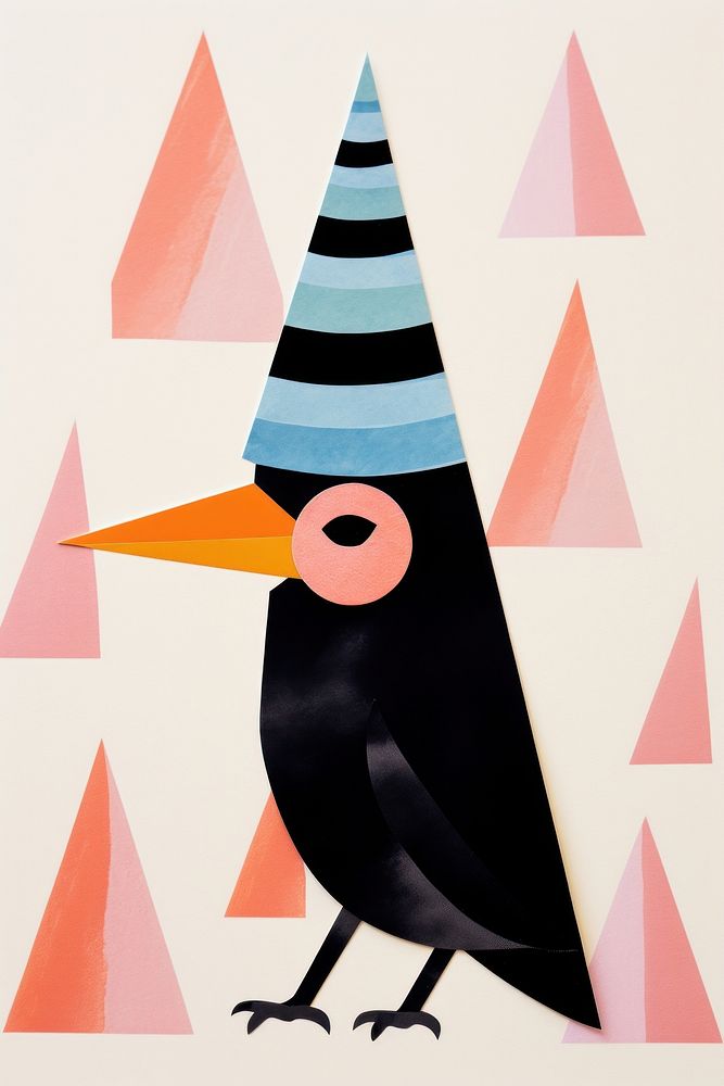 Bird wearing witch hat animal painting representation. AI generated Image by rawpixel.