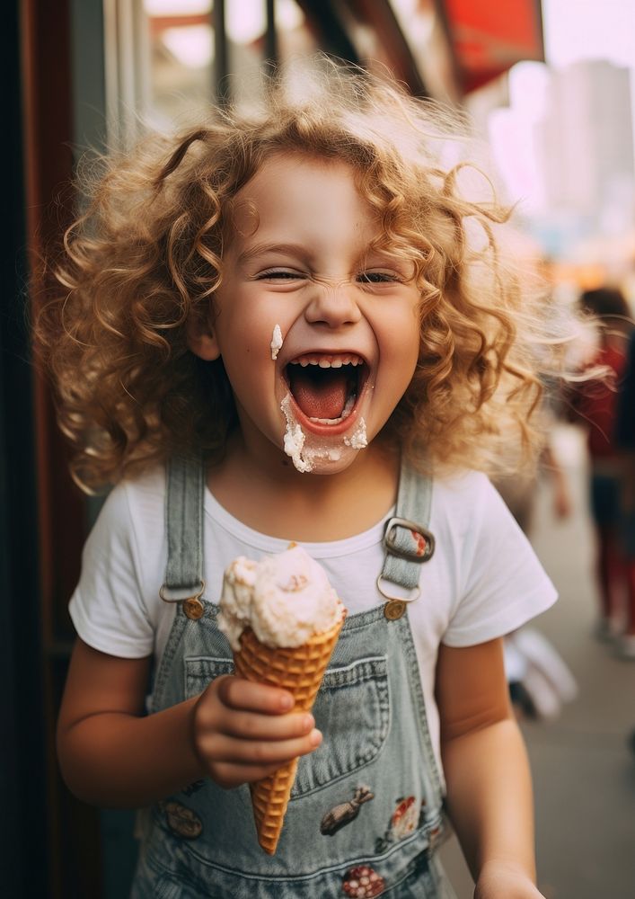 Kid girl laughing smiling dessert. AI generated Image by rawpixel.