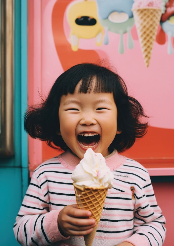 Asian girl smiling dessert child cream. AI generated Image by rawpixel.