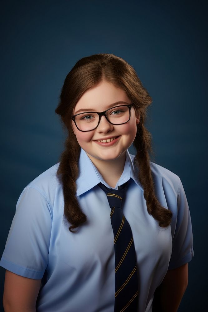 Yearbook portrait glasses smile photo. AI generated Image by rawpixel.
