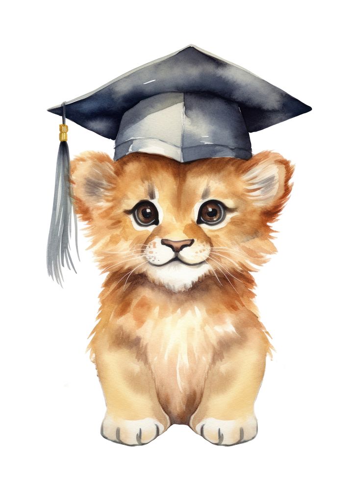 Cute lion graduation animal mammal. AI generated Image by rawpixel.