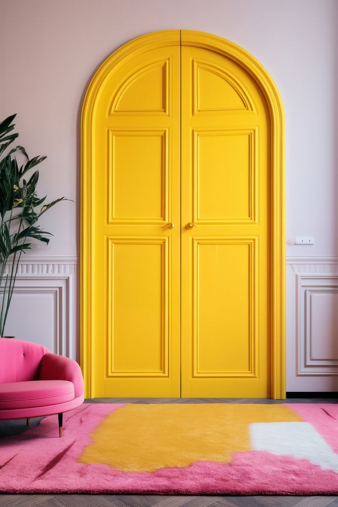 Living room door furniture yellow. 