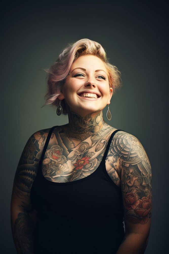 Portrait tattoo smile photo. AI generated Image by rawpixel.