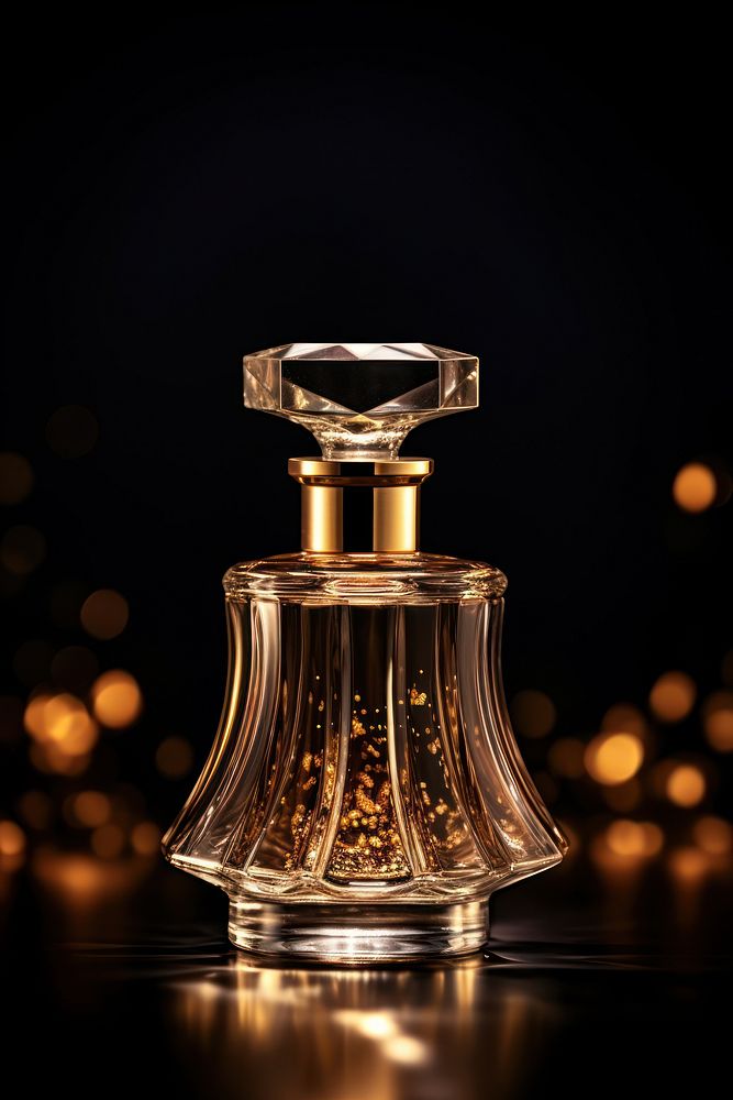 A premium perfume glass bottle lighting black gold. AI generated Image by rawpixel.