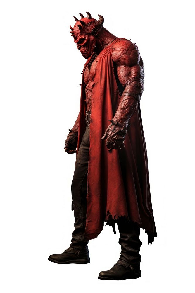 Red satan costume adult white background. 