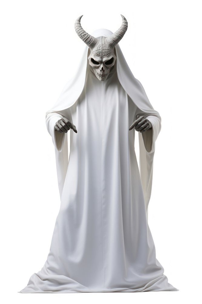 Skull devil costume white white background. 