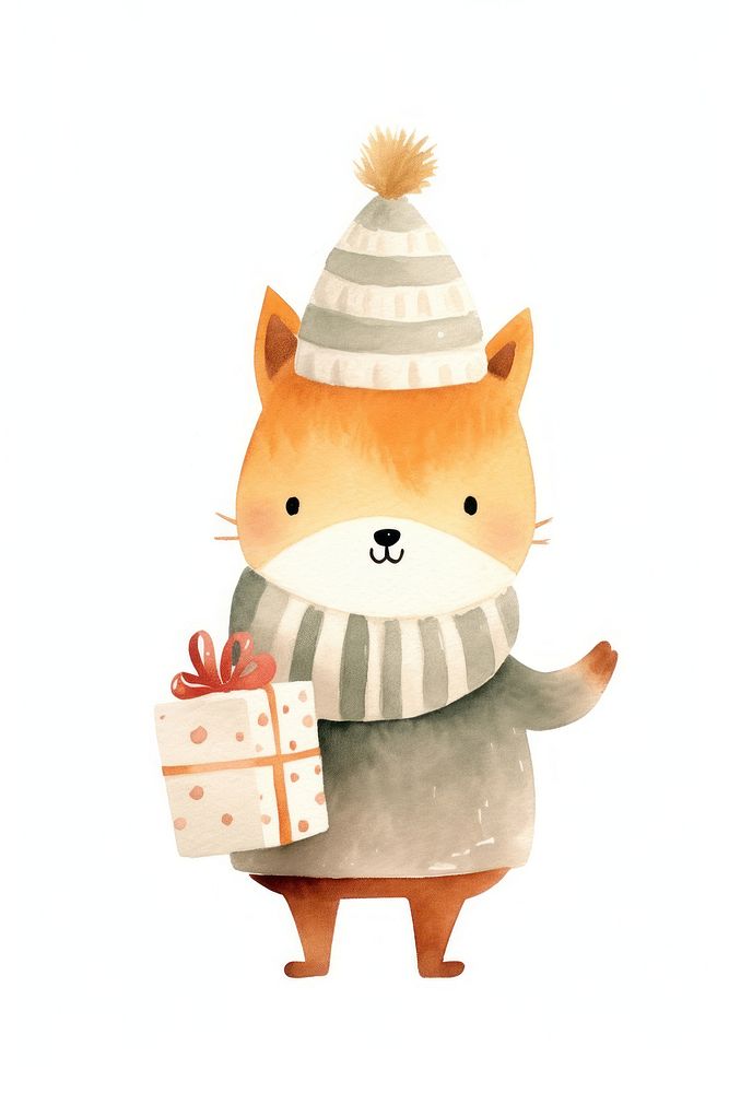 Cute fox character wear sweater holding gift box cartoon paper representation. AI generated Image by rawpixel.