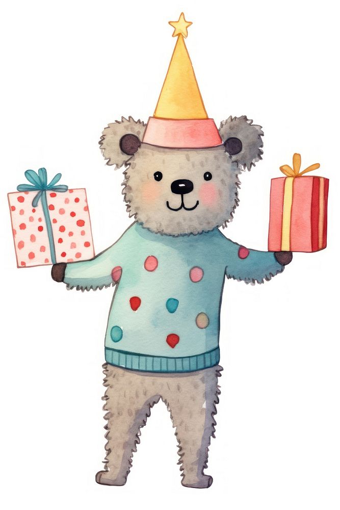 Bear character wear sweater holding gift box decoration cartoon party. AI generated Image by rawpixel.