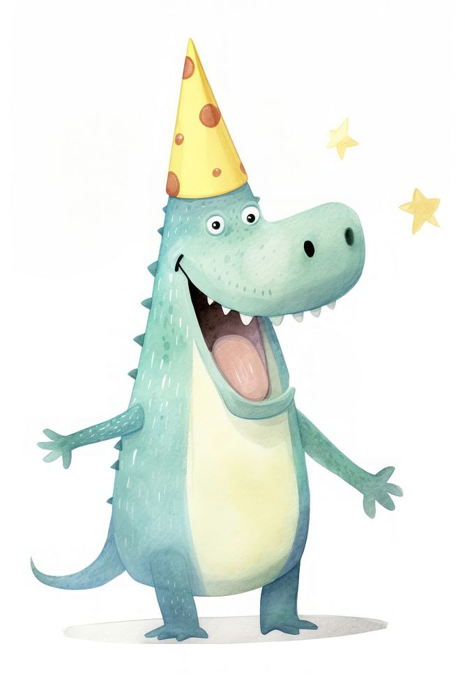 Cute crocodile character wearing a party hat animal fun representation. AI generated Image by rawpixel.