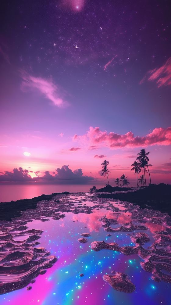 Pink irridescent sky outdoors horizon nature. AI generated Image by rawpixel.