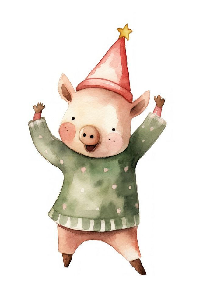 Cute pig character wear sweater cartoon mammal animal. AI generated Image by rawpixel.
