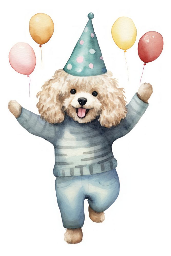 Cute Poodle character wear sweater balloon cartoon mammal. AI generated Image by rawpixel.