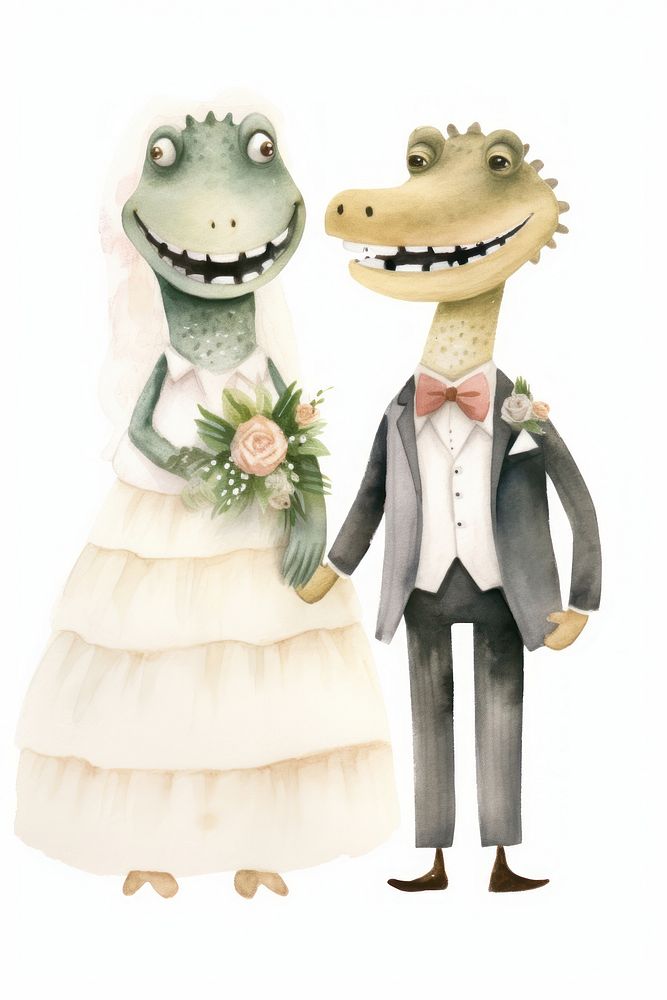 Cute crocodile wedding cartoon animal bride. AI generated Image by rawpixel.