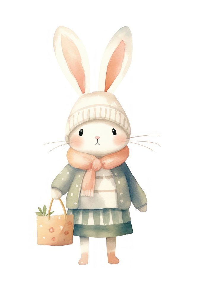 Cute rabbit cartoon animal white background. AI generated Image by rawpixel.