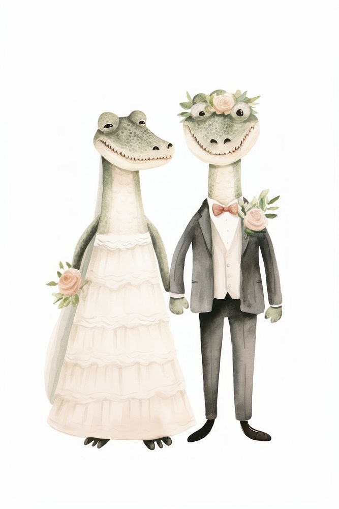 Cute crocodile wedding cartoon animal bride. AI generated Image by rawpixel.