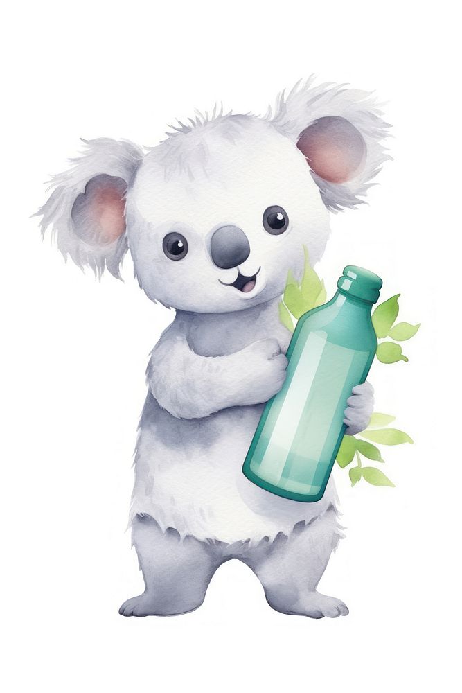 Koala hold plastic bottle cute toy white background. AI generated Image by rawpixel.