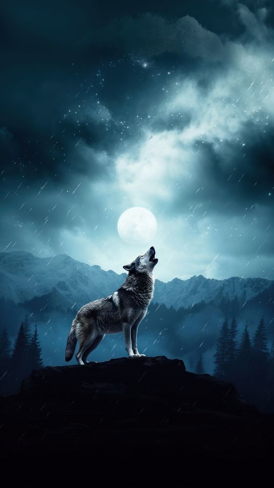 Full moon wolf astronomy outdoors. 