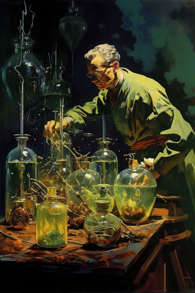 Scientist man bottle art painting. AI generated Image by rawpixel.