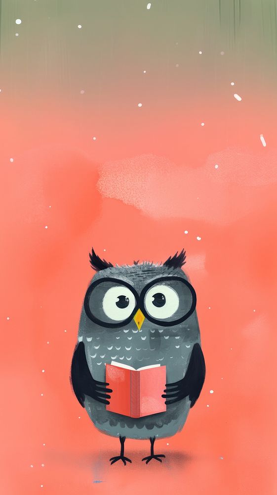 Owl wearing glasses drawing animal bird. 