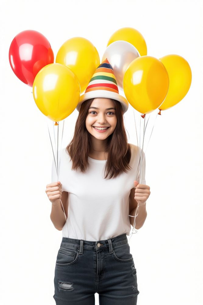 Girl balloon smiling holding. AI generated Image by rawpixel.