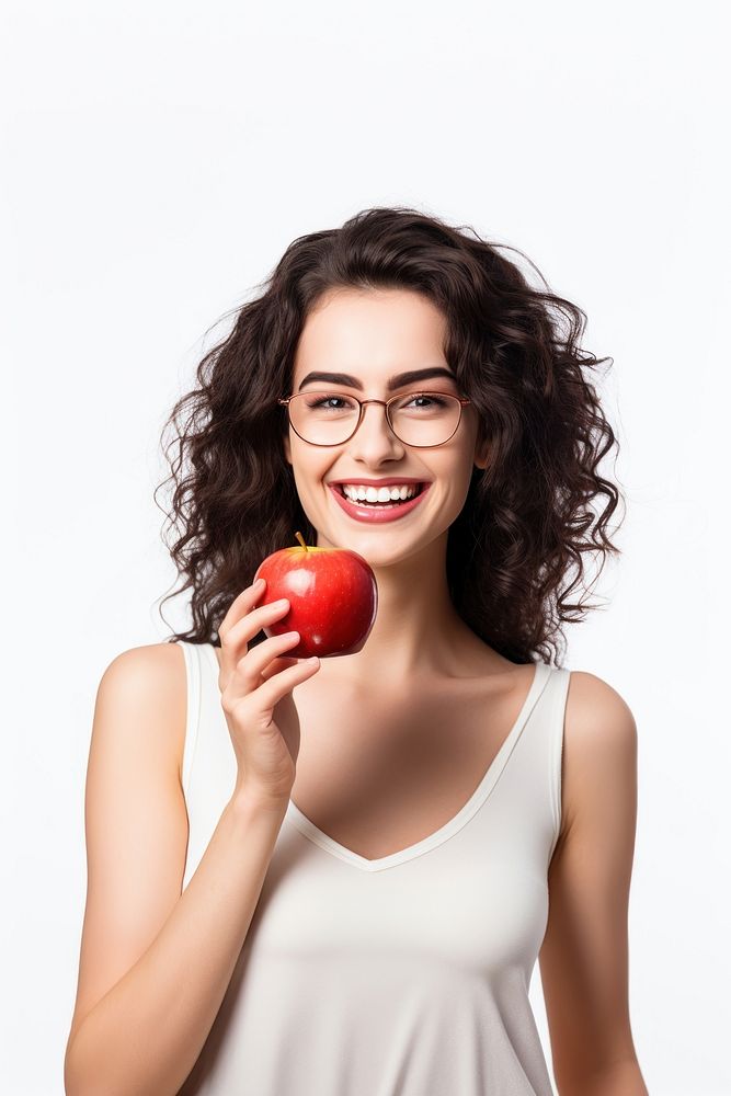 Apple glasses smiling holding. AI generated Image by rawpixel.