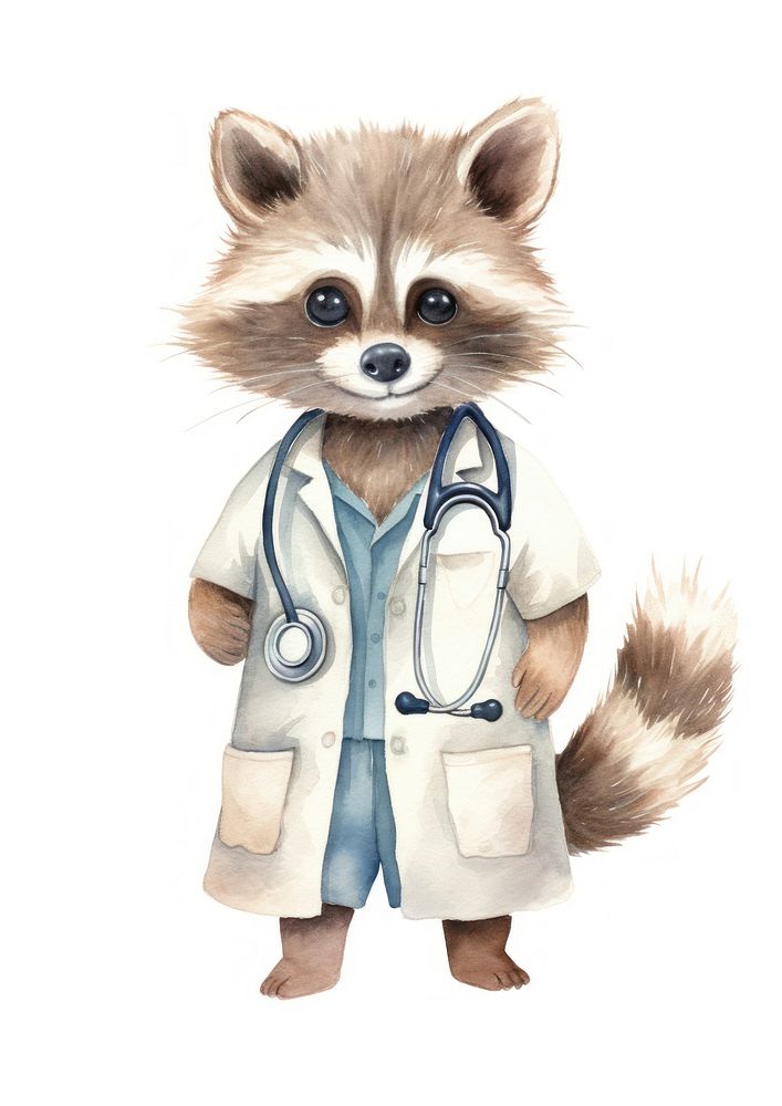 Raccoon veterinarian doctor cute. 