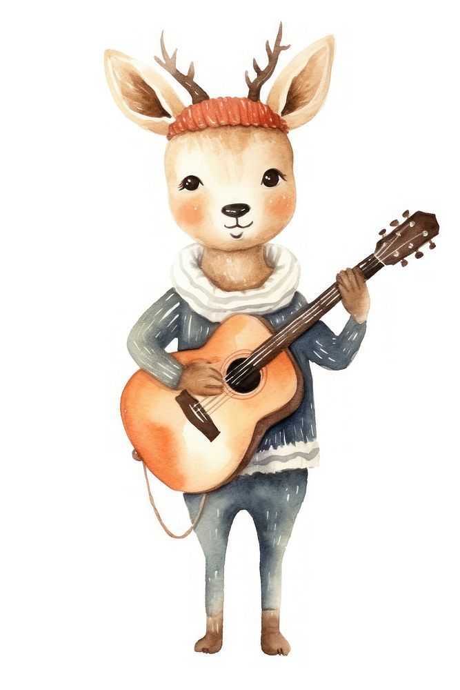 Deer cartoon guitar animal. AI generated Image by rawpixel.