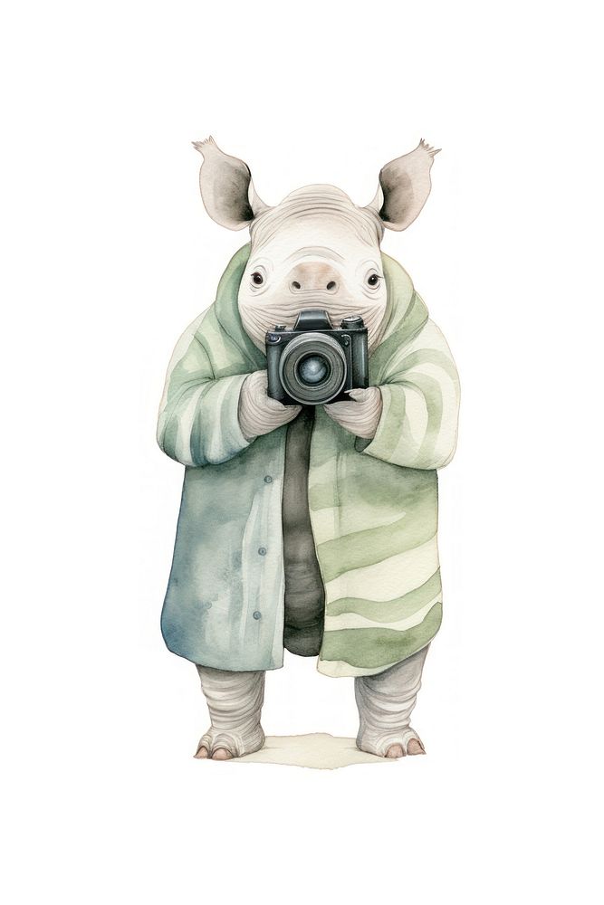 Rhinoceros photographer cartoon camera. AI generated Image by rawpixel.
