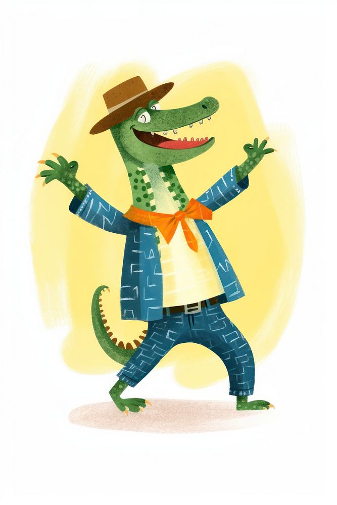 Crocodile dancing white background representation creativity. AI generated Image by rawpixel.