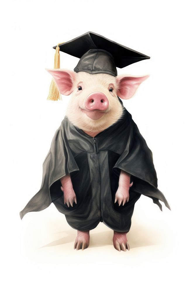 Pig wearing a graduation gown pig animal mammal. AI generated Image by rawpixel.