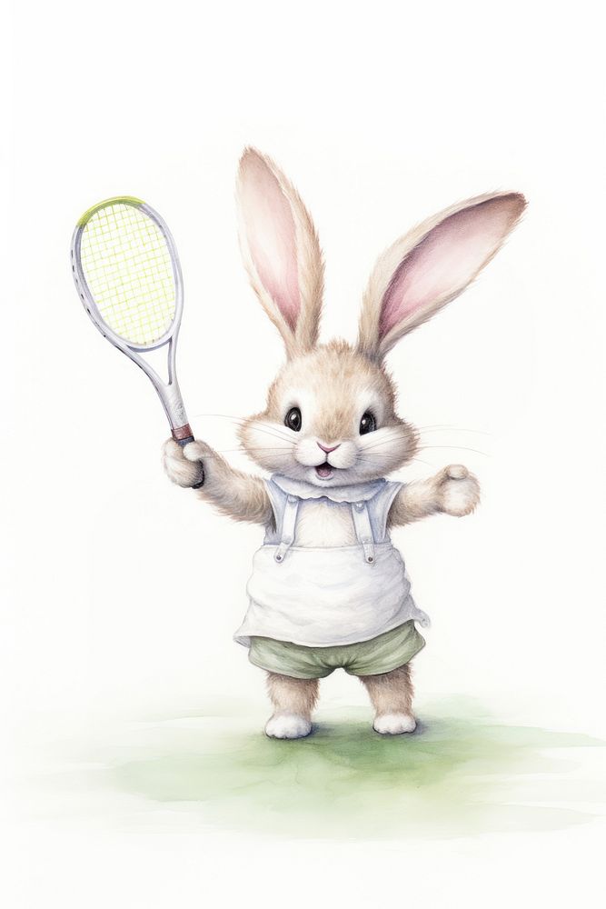 Rabbit playing tennis drawing racket rodent. 