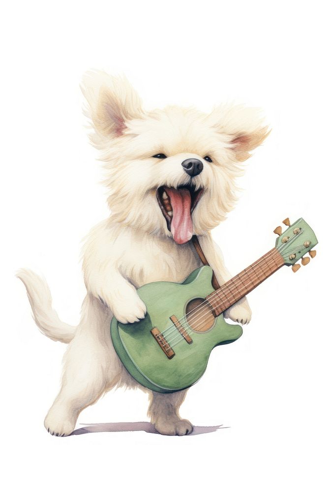 Young dog playing guitar mammal cute pet. 