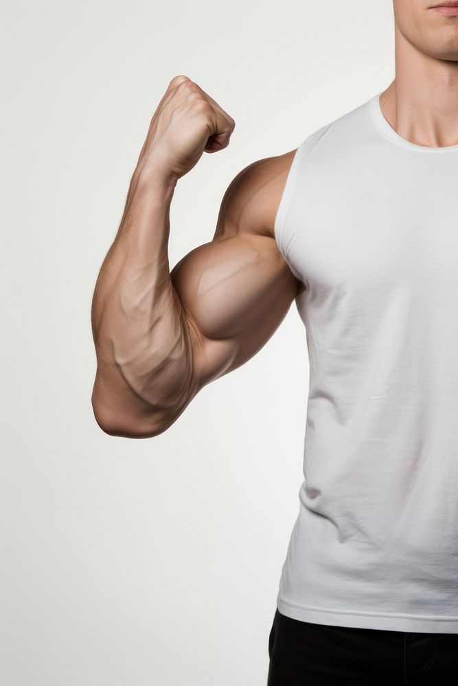 Bicep adult male white background. AI generated Image by rawpixel.