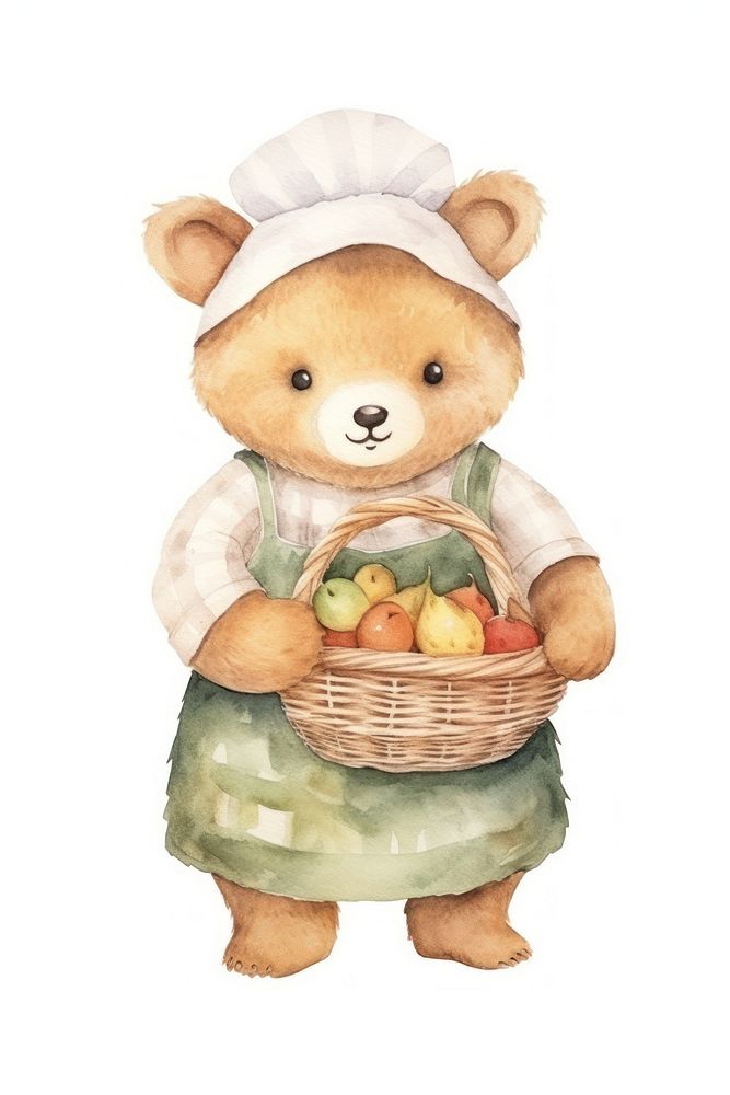 Bear chef basket holding cartoon. AI generated Image by rawpixel.