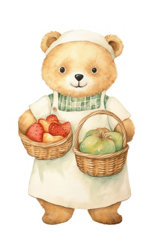 Bear chef basket holding cartoon. AI generated Image by rawpixel.