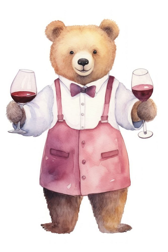 Bear waiter glass holding cartoon. AI generated Image by rawpixel.