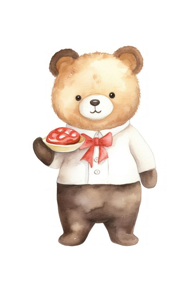 Bear waiter holding cartoon cute. AI generated Image by rawpixel.