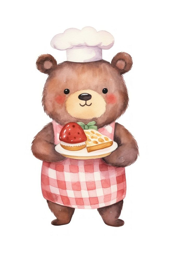 Bear waiter cartoon food cute. AI generated Image by rawpixel.