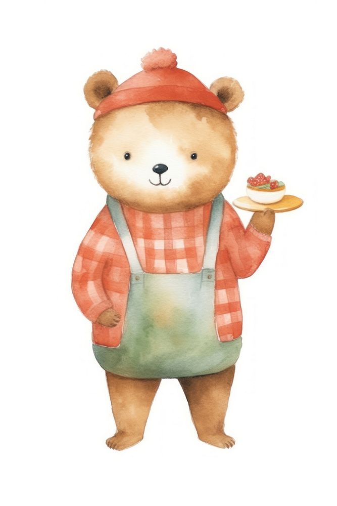 Bear waiter holding cartoon cute. AI generated Image by rawpixel.