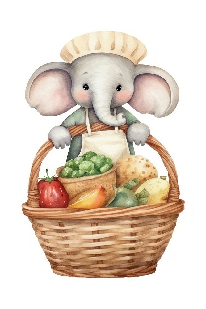 Elephant chef basket cartoon holding. AI generated Image by rawpixel.
