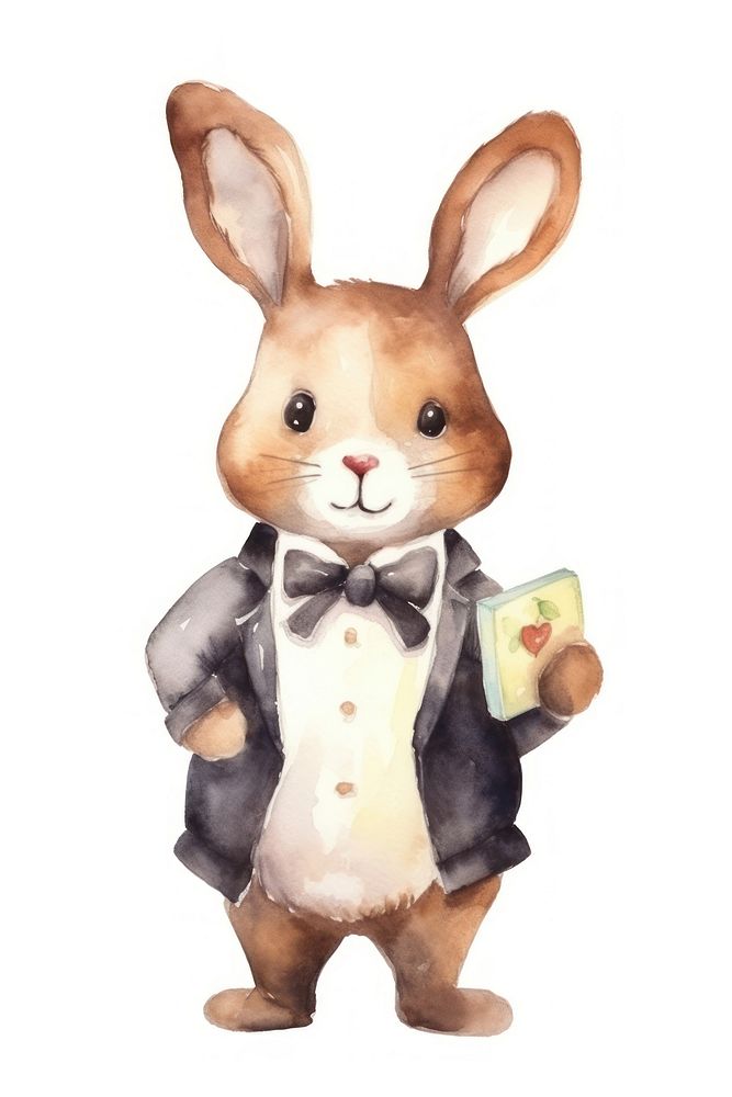 Rabbit waiter animal figurine cartoon. AI generated Image by rawpixel.