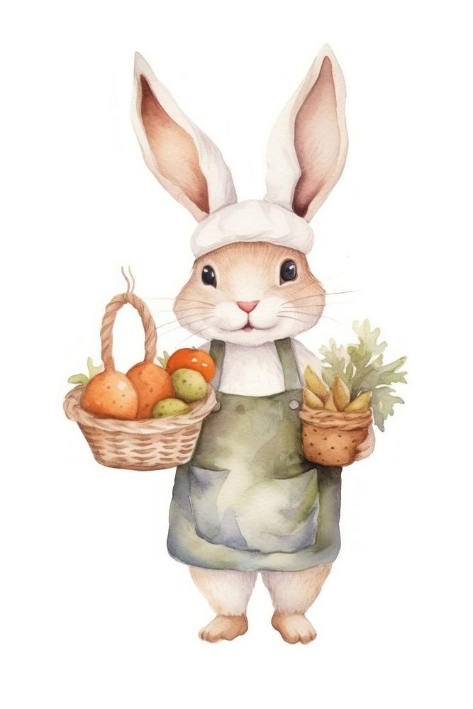 Rabbit chef animal basket cartoon. AI generated Image by rawpixel.