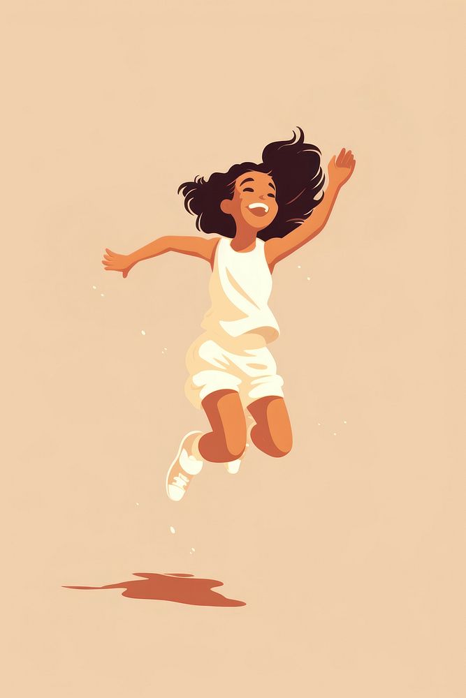 Kid girl jumping cartoon illustrated happiness. 