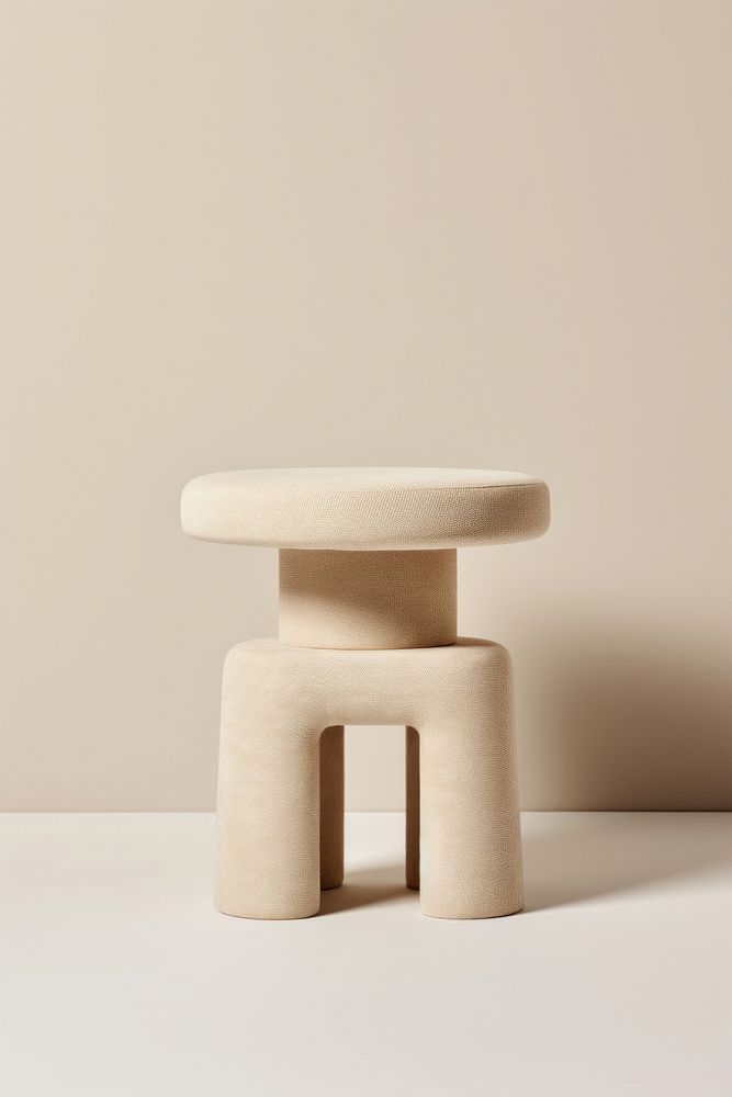 Beige padded tate stool furniture wood simplicity. AI generated Image by rawpixel.