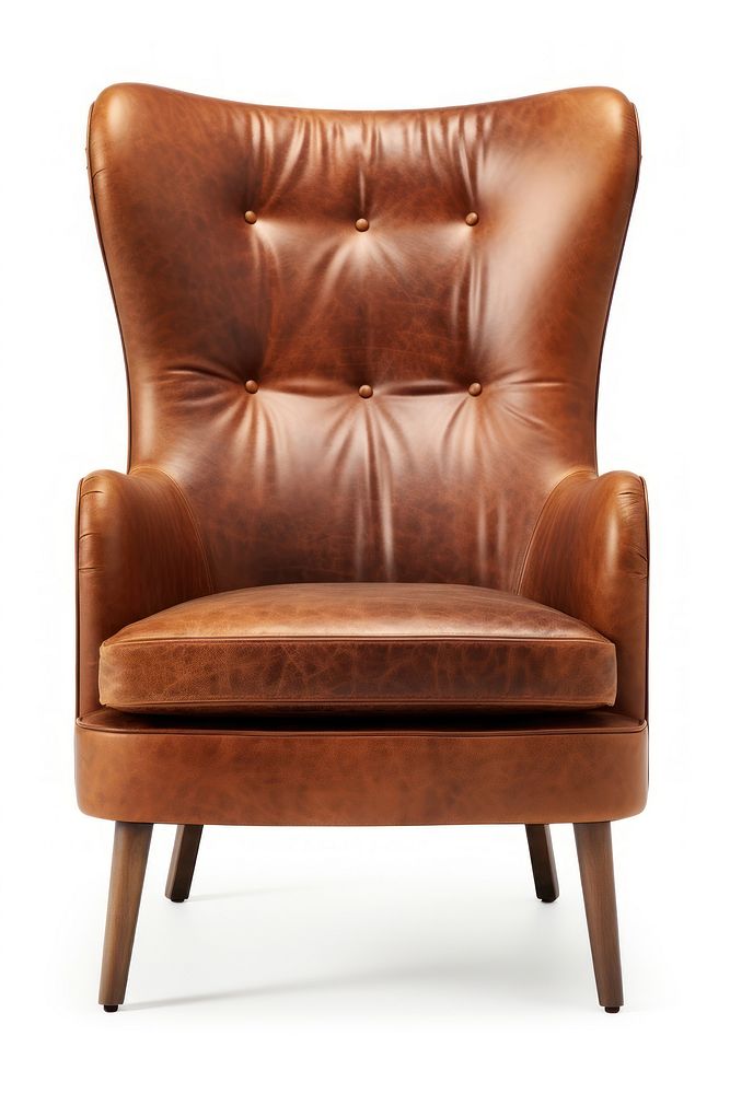 Brown leather wing chair furniture armchair white background. AI generated Image by rawpixel.