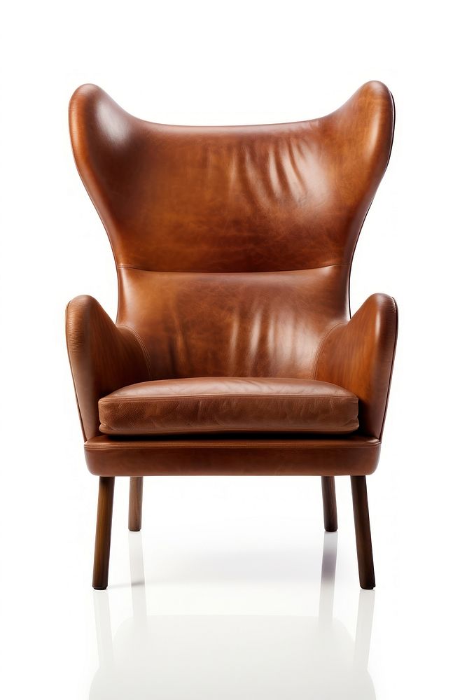 Brown leather wing chair furniture armchair white background. 