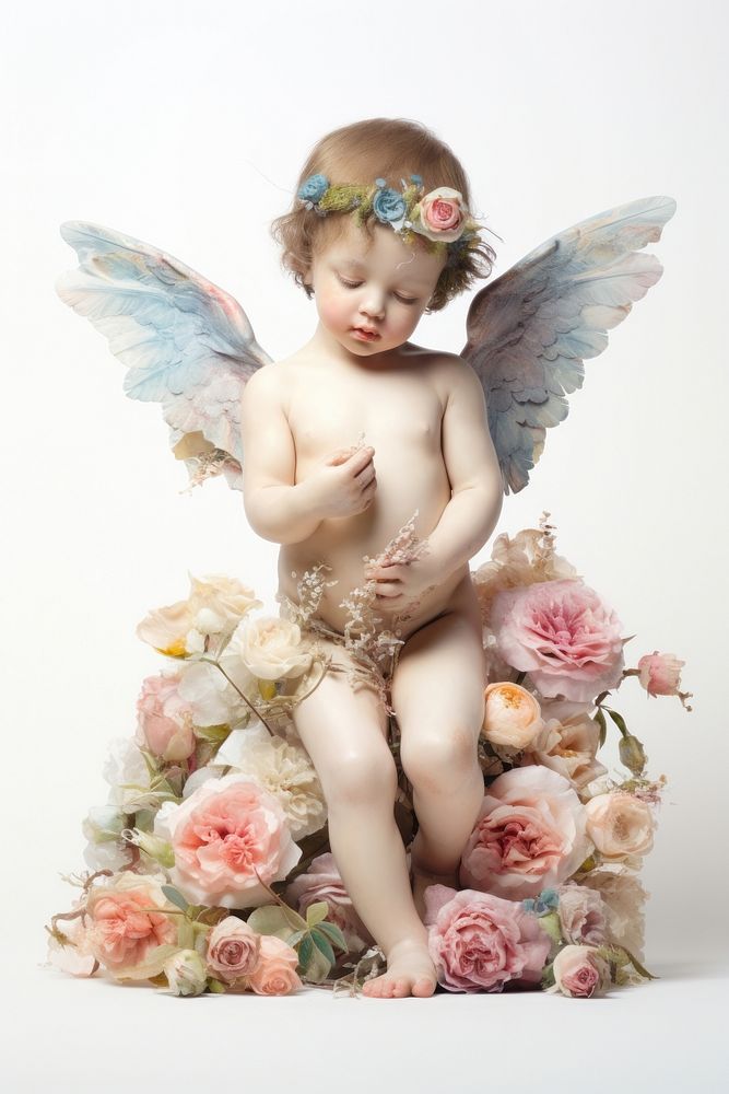 Cherub flower portrait angel. AI generated Image by rawpixel.