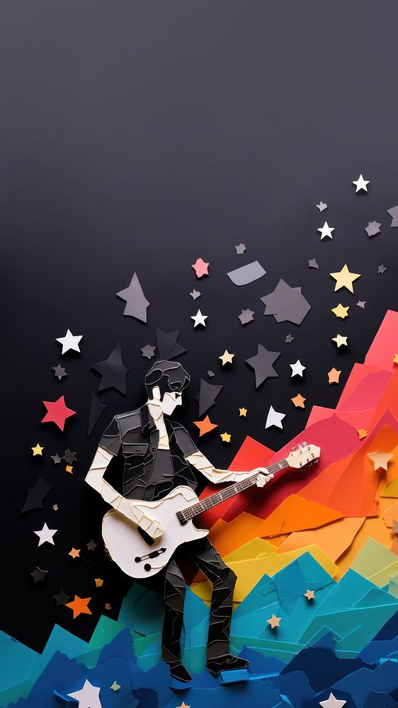 Musician playing guitar, paper craft. AI generated Image by rawpixel.