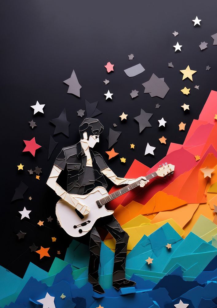 Musician playing guitar, paper craft. AI generated Image by rawpixel.