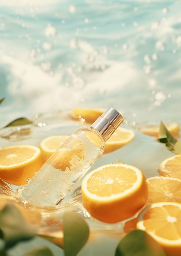 Skincare bottle in lemon slices. AI generated Image by rawpixel.